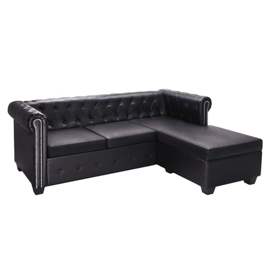 Sofa Chesterfield z pufą, czarna, 200x140x73 cm / AAALOE Zakito