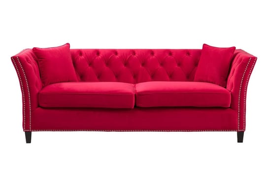 Sofa DEKORIA, Chesterfield Modern Velvet Raspberry Red, 3 osobowa, czerwona, 225x87x82 cm Dekoria