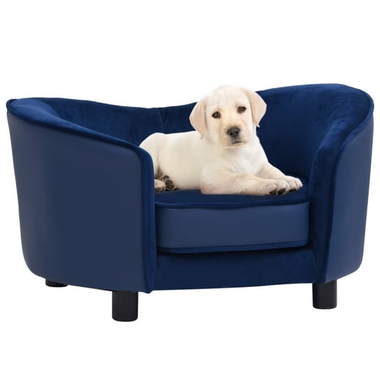 Sofa dla psa, niebieska, 69x49x40 cm, plusz i sztuczna skóra vidaXL