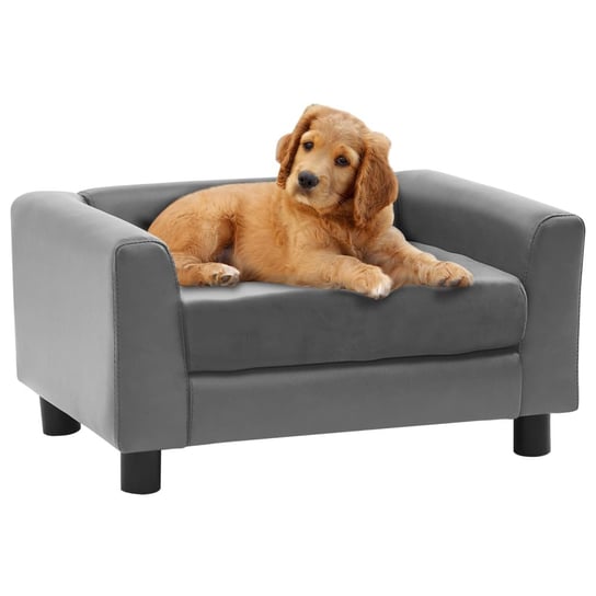 Sofa dla psa, szara, 60x43x30 cm, plusz i sztuczna skóra vidaXL