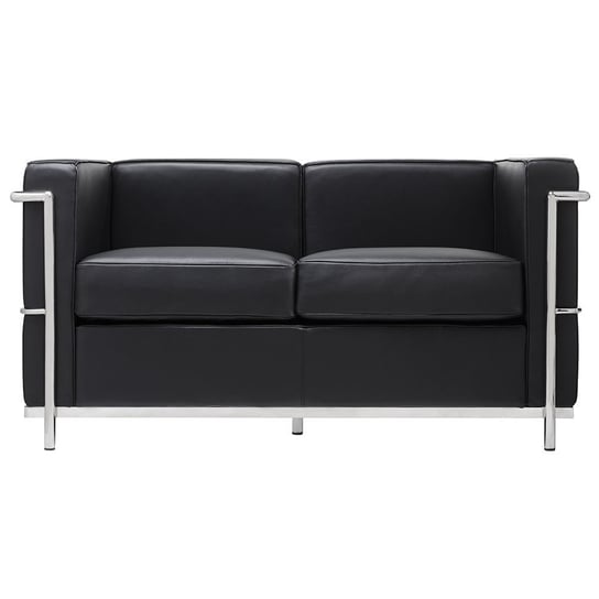 Sofa dwuosobowa SOFT LC2 czarna - włoska skóra naturalna, metal King Home