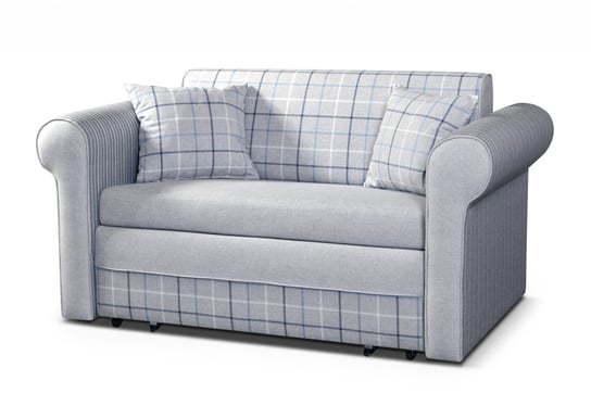 Sofa glamour plecionka z dodatkowymi poduszkami w kratkę szara LAVIO Konsimo