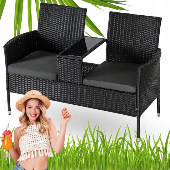 Sofa Kanapa Rattanowa Ława Ławka Ogrodowa Na Taras Ogród KENT Czarna MEBEL ELITE