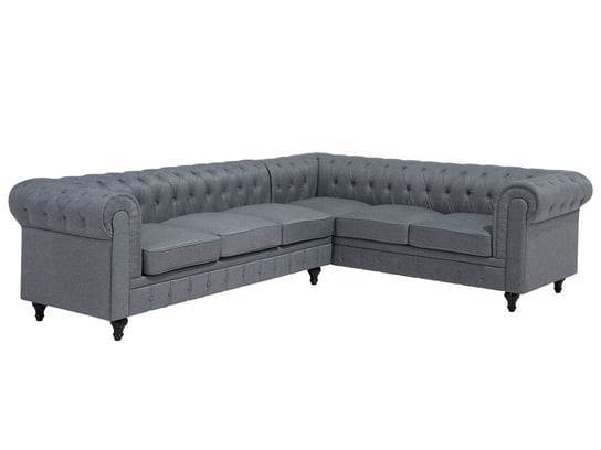 Sofa narożna BELIANI Chesterfield, lewostronna, jasnoszara, 77x280x220 cm Beliani