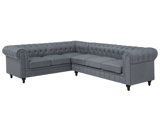 Sofa narożna BELIANI Chesterfield, prawostronna, jasnoszara, 77x280x220 cm Beliani