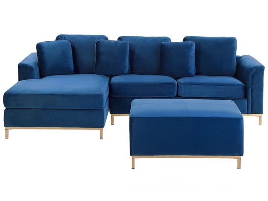 Sofa narożna BELIANI Oslo, otomana, prawostronna, ciemnoniebieska, 64x270x151 cm Beliani