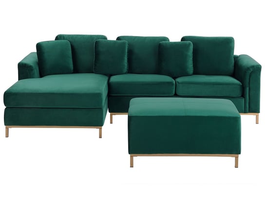 Sofa narożna BELIANI Oslo, otomana, prawostronna, ciemnozielona, 64x270x151 cm Beliani