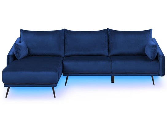 Sofa narożna prawostronna LED welurowa BELIANI Varde, niebieska, 55x225 cm Beliani