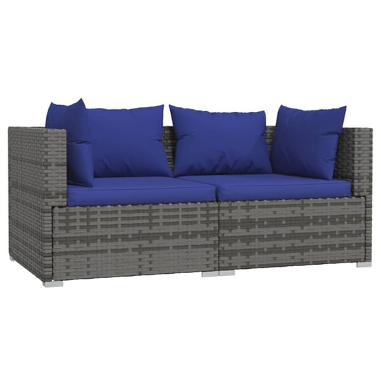 Sofa narożna rattanowa 2-osobowa, szara/dark blue, Zakito Europe