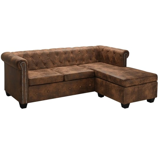 Sofa narożna w stylu Chesterfield VidaXL, sztuczny zamsz, brązowa vidaXL