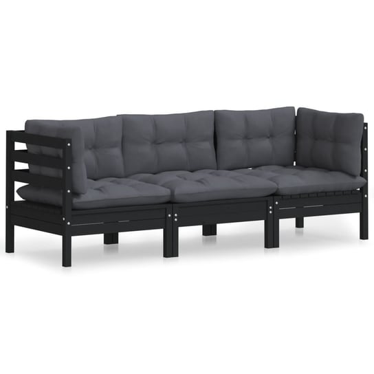 Sofa ogrodowa 3-osobowa czarna z modułami 63,5x63, Zakito Europe