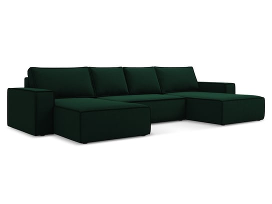 Sofa panoramiczna z funkcją spania Makamii Kimo z weluru 398x185 cm butelkowa zieleń makamii