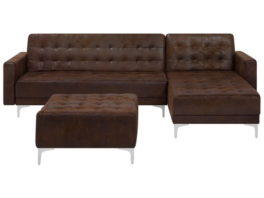 Sofa rozkładana BELIANI Aberdeen, Old Style, lewostronna, otomana, brązowa, 83x267x168 cm Beliani