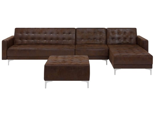 Sofa rozkładana BELIANI Aberdeen, Old Style, modułowa lewostronna, otomana, brązowa, 83x347x168 cm Beliani
