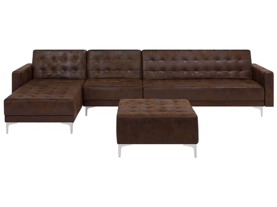 Sofa rozkładana BELIANI Aberdeen, Old Style, modułowa prawostronna, otomana, brązowa, 83x347x168 cm Beliani