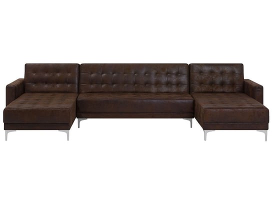 Sofa rozkładana BELIANI Aberdeen, Old Style, podkowa, brązowa, 83x348x168 cm Beliani