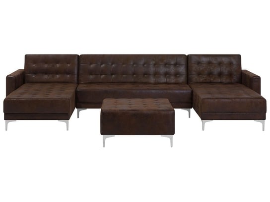 Sofa rozkładana BELIANI Aberdeen, Old Style, podkowa, otomana, brązowa, 83x348x168 cm Beliani