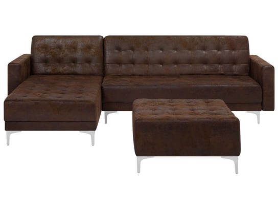 Sofa rozkładana BELIANI Aberdeen, Old Style, prawostronna, otomana, brązowa, 83x267x168 cm Beliani