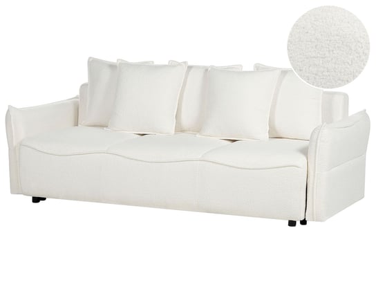 Sofa rozkładana z pojemnikiem boucle biała KRAMA Beliani