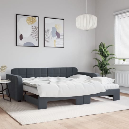 Sofa Rozsuwana Z Materacami, Ciemnoszara, 90X200 cm, Aksamit VMP