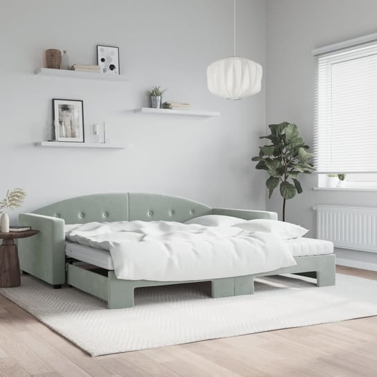 Sofa Rozsuwana Z Materacami, Jasnoszara, 100X200 cm, Aksamit VMP