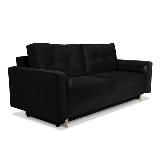 Sofa STELLA w kolorze czarnym z funkcją spania i pojemnikiem na pościel POSTERGALERIA