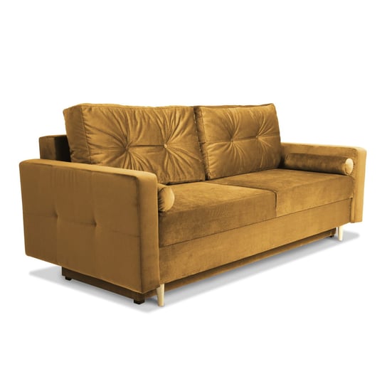 Sofa STELLA w kolorze miodowym z funkcją spania i pojemnikiem na pościel POSTERGALERIA