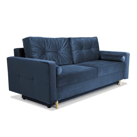 Sofa STELLA w kolorze niebieskim z funkcją spania i pojemnikiem na pościel POSTERGALERIA