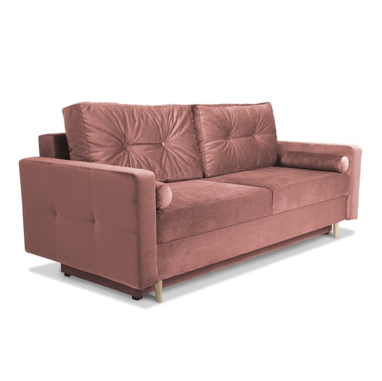 Sofa STELLA w kolorze różowym z funkcją spania i pojemnikiem na pościel POSTERGALERIA