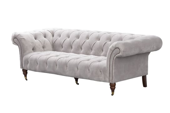 Sofa trzyosobowa DEKORIA Chesterfield Glamour Velvet, szara, 230x98x75 cm Dekoria