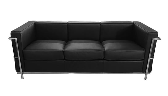 Sofa trzyosobowa SOFT LC2 czarna - włoska skóra naturalna, metal King Home