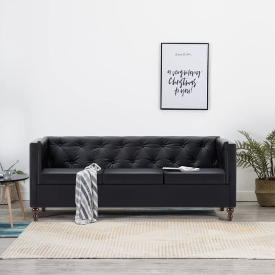 Sofa VIDAXL Chesterfield, czarna, 3-osobowa, 176x68x70 cm vidaXL