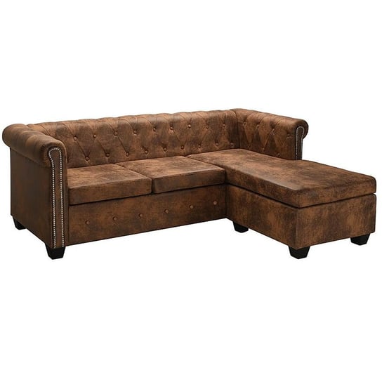 Sofa w stylu Chesterfield z leżanką ELIOR Charlotte 4Q, brązowa, 73x140x200 cm Elior