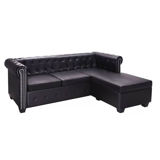 Sofa z leżanką w stylu Chesterfield ELIOR Charlotte 4Q, czarna, 73x140x200 cm Elior