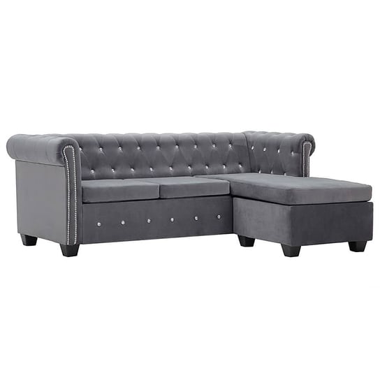 Sofa z leżanką w stylu Chesterfield ELIOR Charlotte, szara, 72x199x142 cm Elior