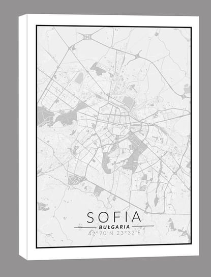 Sofia, Bułgaria mapa czarno biała - obraz na płótnie 60x80 cm Inny producent