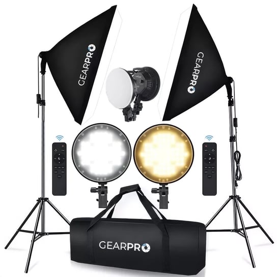 Softbox Lampy LED Zestaw Oświetlenie Panel z Pilotem 2x500W Statywy Torba GearPro