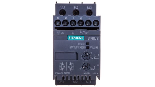 Softstart 3-fazowy 200-480VAC 17,6A 7,5kW/400V Uc=24V AC/DC S00 3RW3018-1BB04 Siemens