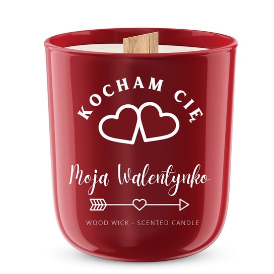 Sojowa perfumowana świeca zapachowa w szkle KOCHAM CIĘ MOJA WALENTYNKO drewniany knot Amor  / RAVINA.pl ravina