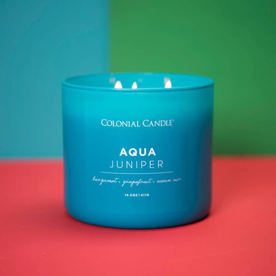 Sojowa świeca zapachowa w szkle 3 knoty Colonial Candle Pop Of Color 411 g - Aqua Juniper Inna marka