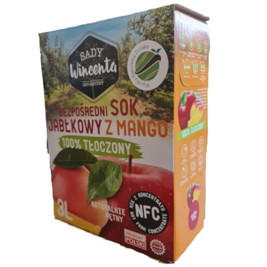 Sok w Kartonie o smaku Jabłko-Mango 3L, 100 Procent Tłoczony Inna marka
