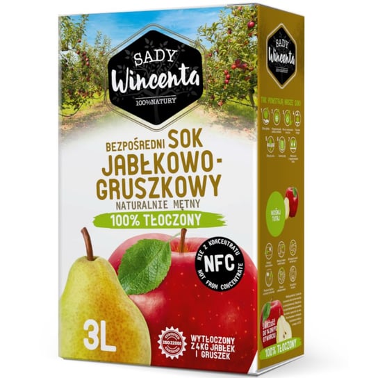 Sok w Kartonie o smaku Jabłkowo-Gruszkowy 3L, 100 Procent Tłoczony Inna marka