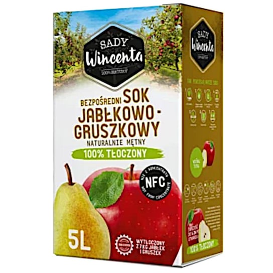 Sok w Kartonie o smaku Jabłkowo-Gruszkowy 5L, 100 Procent Tłoczony Inna marka