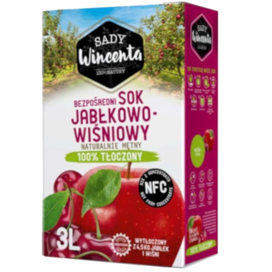 Sok w Kartonie o smaku Jabłkowo-Wiśniowy 3L, 100 Procent Tłoczony Inna marka
