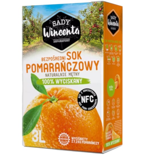 Sok w Kartonie o smaku Pomarańczowym 3L, 100 Procent Tłoczony Sady Wincenta