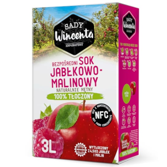 Sok w Kubku o smaku Jabłkowo-Malinowy 3L, 100 Procent Tłoczony Inna marka