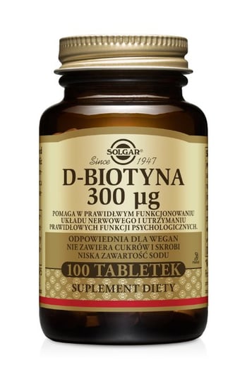 Solgar D-biotyna 300 mcg, suplement diety, 100 tabletek Solgar