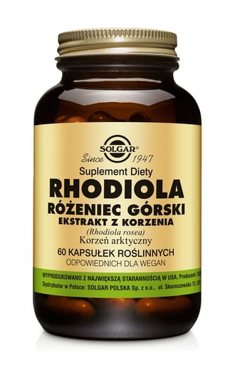 Solgar Rhodiola Ekstrakt, suplement diety,  60 kapsułek Solgar