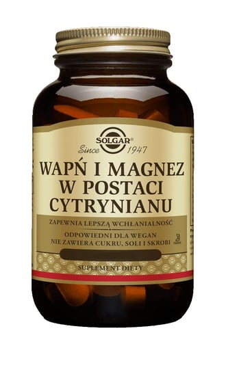 Solgar Wapń i Magnez w Postaci Cytrynianu, suplement diety, 100 tabletek Solgar