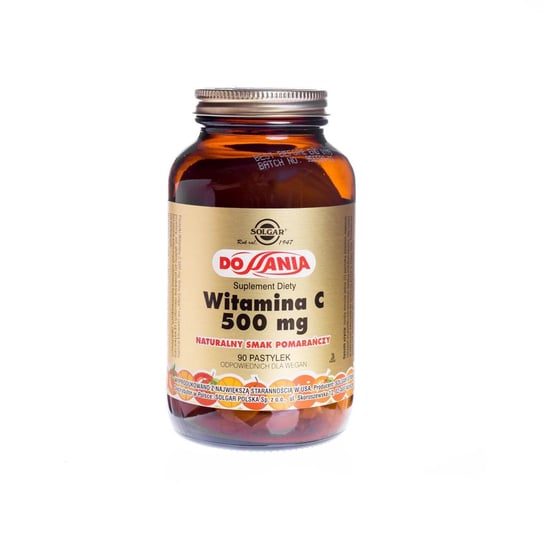 Solgar Witamina C 500 mg, suplement diety, naturalny smak pomarańczy, 90 pastylek do ssania Solgar